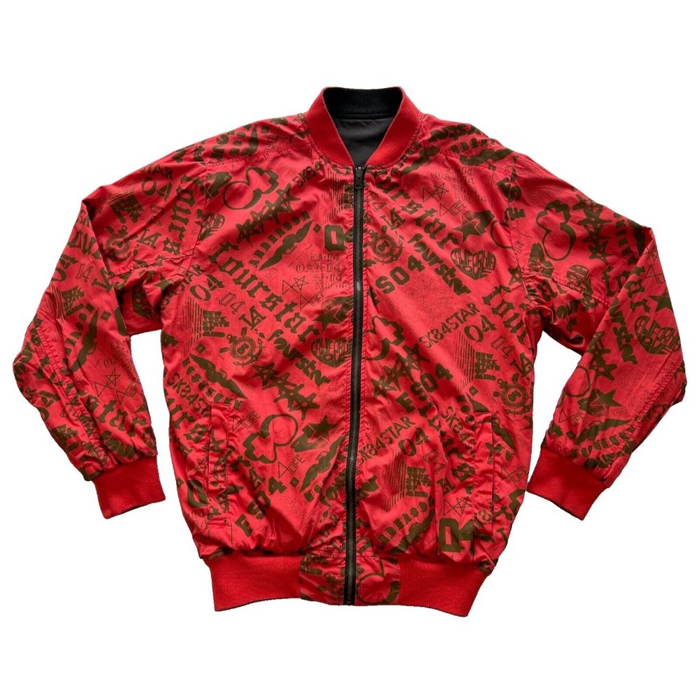 Rare Y2K Fourstar Skateboard Brand Reversible Bomber Jacket w/Printed Red Lining